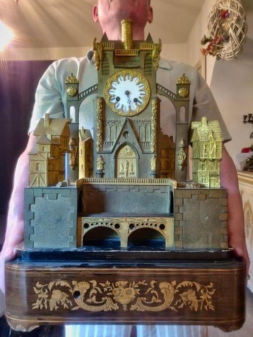 Automaton mantelklok Neoklassiek - Verguld brons - ca. 1840, Antiek en Kunst, Antiek | Klokken