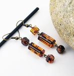 Luxe Cognac Amber Oorbellen – Geometrische Drop Stijl met, Antiek en Kunst