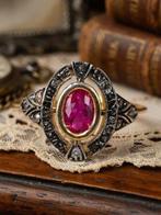 Zonder minimumprijs - Ring - 9 kt. Geel goud, Zilver Robijn, Nieuw