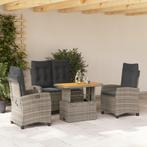vidaXL 4-delige Tuinset met kussens poly rattan grijs, 4 zitplaatsen, Nieuw, Tuinset, Verzenden