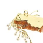 Gouden Medusa hanger in bloedkoraal en parels, Sieraden, Tassen en Uiterlijk, Bedels, Ophalen of Verzenden, Gebruikt, Goud, Overige merken