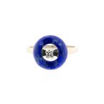 Witgouden ring met sodaliet en diamant | 0,04 ct., Sieraden, Tassen en Uiterlijk, Ringen, Gebruikt, Overige kleuren, Ophalen of Verzenden