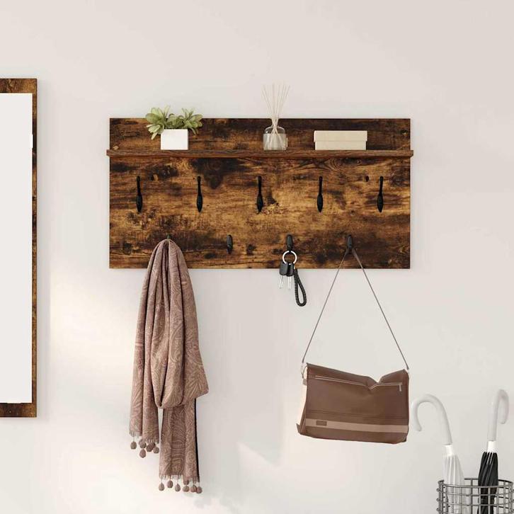 vidaXL Wandgemonteerde kapstok met plank Gerookt eiken 80 x, Huis en Inrichting, Woonaccessoires | Wandplanken en Boekenplanken