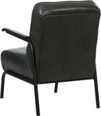 Donkergrijze leren retro fauteuil |  donkergrijs leer | NIEU, Huis en Inrichting, Fauteuils, Nieuw, Ophalen of Verzenden, Industrieel