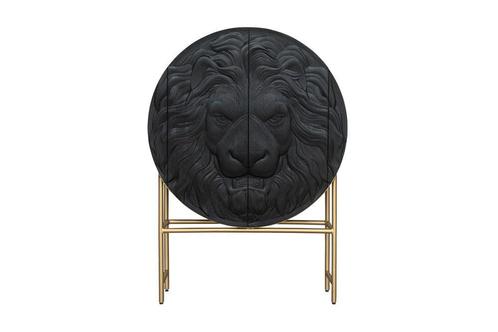 Highboard LION 140cm 3D mango hout zwart gouden frame  -, Huis en Inrichting, Kasten | Overige, Ophalen of Verzenden