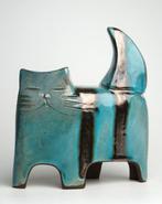 Urszula Despet - sculptuur, Turquoise Cat - 17 cm - Keramiek