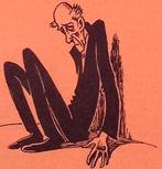 Bedroefde man zit in een hoek op spotprent (lijst optie), Antiek en Kunst, Kunst | Litho's en Zeefdrukken, Verzenden
