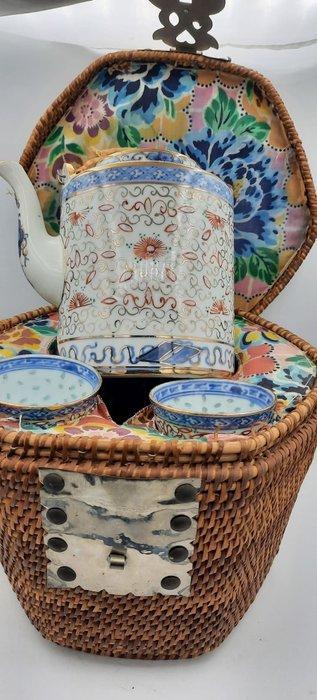 Picknick Set - Porselein, Rotan Mand - China - 20e eeuw, Antiek en Kunst, Antiek | Overige Antiek