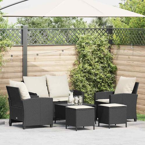 vidaXL 6-delige Loungeset met kussens poly rattan zwart, Tuin en Terras, Tuinsets en Loungesets, Loungeset, Nieuw, Rotan, Verzenden