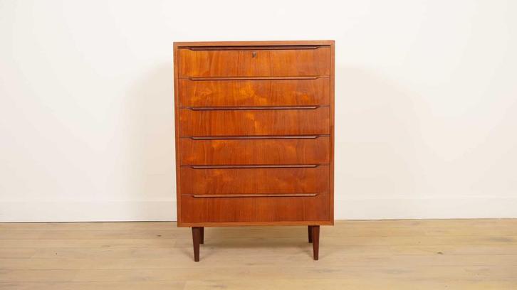 Vintage ladekast | Teak | 6 lades | 106 cm, Huis en Inrichting, Kasten | Ladekasten, Ophalen of Verzenden