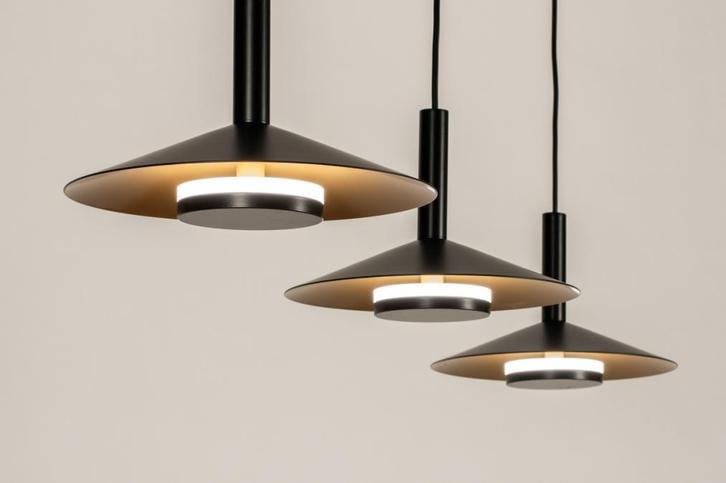 Rietveld Hanglampen - Zwart, Goud - Metaal, Huis en Inrichting, Lampen | Hanglampen, Verzenden