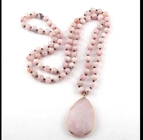 Boho edelsteen lange ketting - kralen ketting  ROZE kleur -, Sieraden, Tassen en Uiterlijk, Armbanden