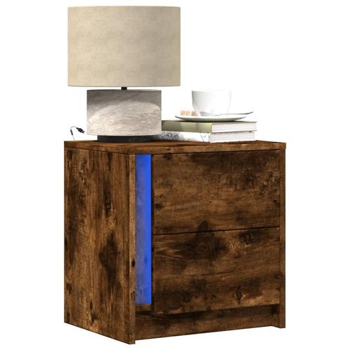 vidaXL Nachtkastjes met LED 2 st bewerkt hout gerookt, Huis en Inrichting, Slaapkamer | Nachtkastjes, Nieuw, Hout, Verzenden