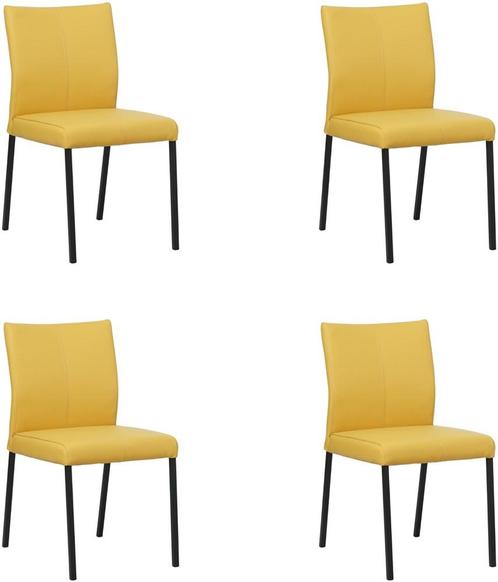 Set van 4 Gele leren moderne eetkamerstoelen - poot vierkant, Huis en Inrichting, Stoelen, Vier, Nieuw, Leer, Ophalen of Verzenden