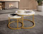 Meubella | salontafel wit set van 2 marmer, Huis en Inrichting, Tafels | Salontafels, 50 tot 100 cm, Verzenden, Nieuw, 50 tot 100 cm