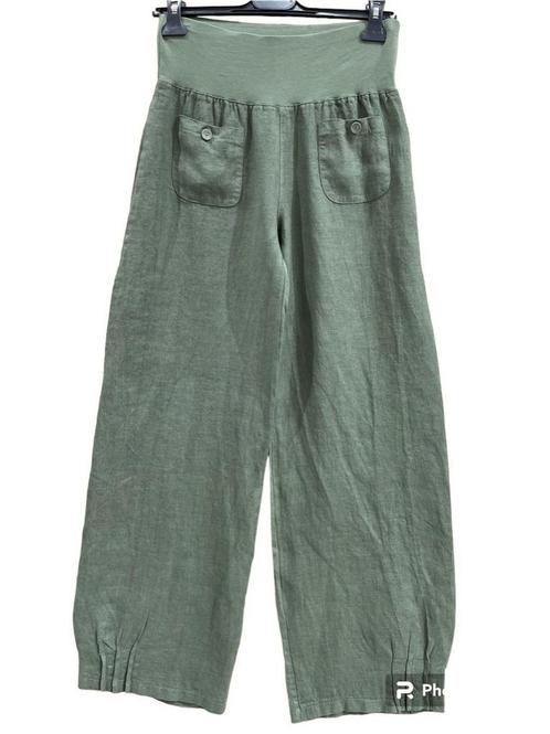 Linnen broek met brede elastische talie - steekzakjes -, Kleding | Dames, Broeken en Pantalons