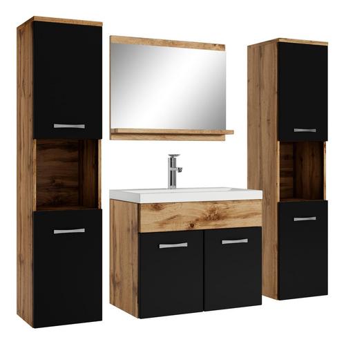 Badkamermeubel Set Montreal XL 60 x 35 cm Eiken Zwart, Huis en Inrichting, Badkamer | Badkamermeubels, Nieuw, Wastafelkast, Verzenden