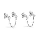 925 zilver duo parel en zirkonia orbellen met ketting, Verzenden, Nieuw, Zilver