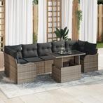 vidaXL 8-delige tuinbank set met kussens grijs poly rattan, Tuin en Terras, Tuinsets en Loungesets, Verzenden, Nieuw, Wicker