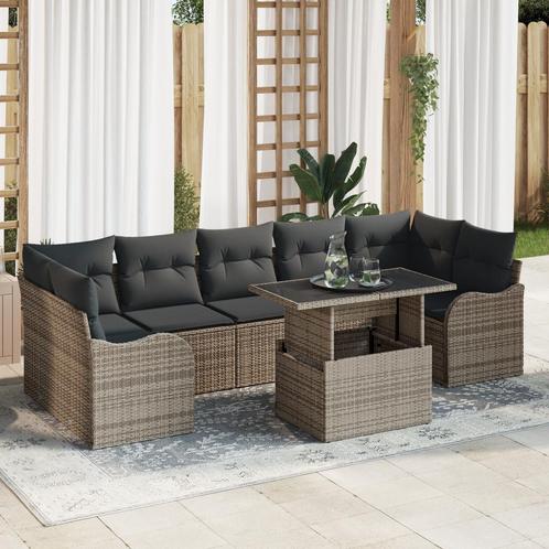 vidaXL 8-delige tuinbank set met kussens grijs poly rattan, Tuin en Terras, Tuinsets en Loungesets, Nieuw, Wicker, Verzenden