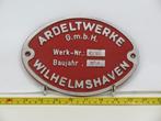 EisenbahnSchild Ardeltwerke Wilhelmshaven 1954, Nieuw, Overige typen, Ophalen of Verzenden