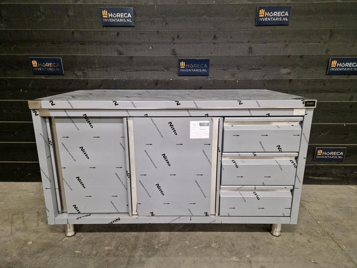 Werktafel | 2 schuifdeuren, 3 lades | RVS | 160x70 cm, Zakelijke goederen, Horeca | Keukenapparatuur, Nieuw in verpakking, RVS Meubilair