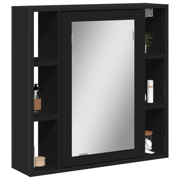 vidaXL Badkamerspiegelkast 60x16x60 cm bewerkt hout zwart, Huis en Inrichting, Tafels | Kaptafels, Nieuw, Verzenden