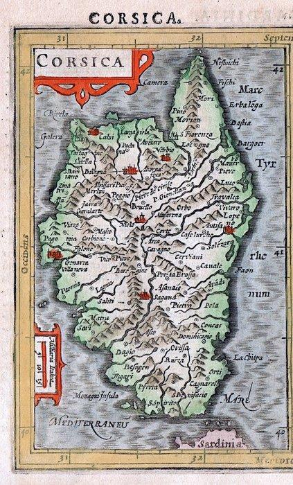 Italië - Corse, Sardinië; J. Hondius / Mercator - Corsica,, Boeken, Atlassen en Landkaarten