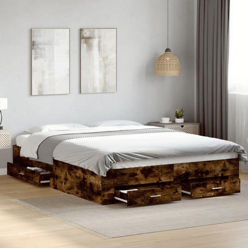 vidaXL Bedframe met lades bewerkt hout gerookt eikenkleurig, Huis en Inrichting, Slaapkamer | Bedden, 140 cm, 200 cm, Bruin, Tweepersoons