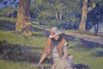 Chris van Dijk (1952) - Impressionist  Femme dans le parc, Antiek en Kunst, Kunst | Schilderijen | Klassiek