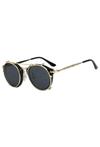 steampunk zonnebril clip on zwart rond vintage goud voorzet