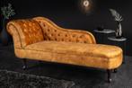 Design chaise longue CHESTERFIELD 170cm mosterdgeel fluwelen, Huis en Inrichting, Banken | Bankstellen, Ophalen of Verzenden, Nieuw