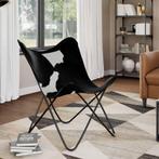 vidaXL Vlinderstoel echt rundleer zwart en wit, Huis en Inrichting, Fauteuils, Verzenden, Nieuw