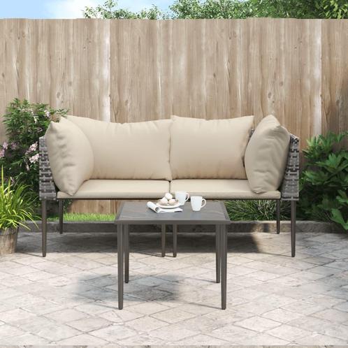 vidaXL 3-delige Loungeset met kussens poly rattan grijs, Tuin en Terras, Tuinsets en Loungesets, Loungeset, Nieuw, Rotan, Verzenden
