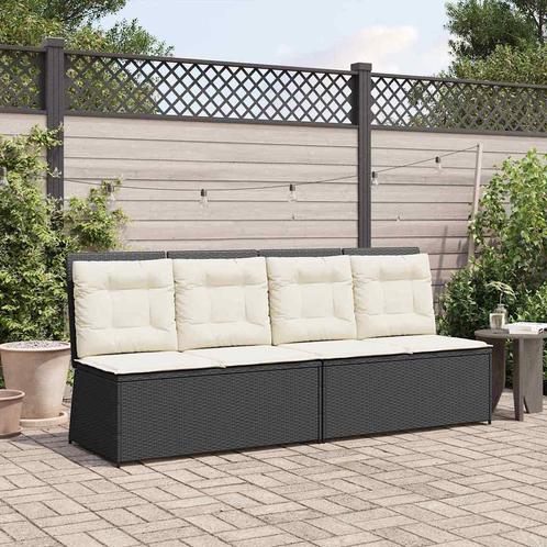 vidaXL Tuinbank met kussen Zwart Poly riet, Tuin en Terras, Tuinsets en Loungesets, Nieuw, Rotan, Verzenden
