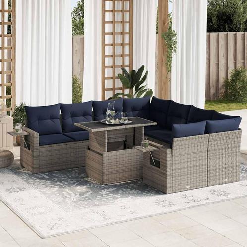 vidaXL 9-delige Loungeset met kussens poly rattan acacia, Tuin en Terras, Tuinsets en Loungesets, Loungeset, Nieuw, Rotan, Verzenden