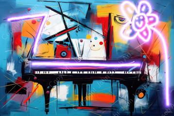 1095 - John Joseb Art  Schilderij-piano, abstract, neon beschikbaar voor biedingen