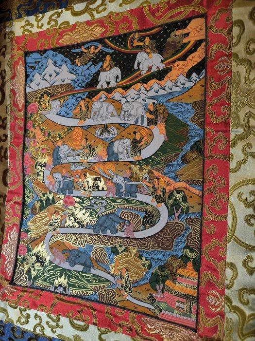 Thangka-schilderij De weg naar verlichting – met de hand, Antiek en Kunst, Antiek | Overige Antiek
