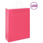 vidaXL Papieren zakken 50 st met hengsels 32x12x42 cm roze, Verzenden, Nieuw