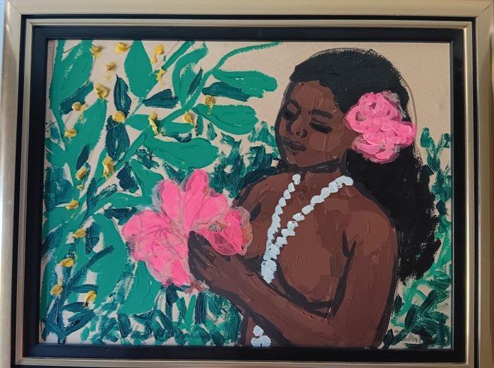 Lars Norrman (1915-1979) - Tahiti, mujer con flores, Antiek en Kunst, Kunst | Schilderijen | Modern