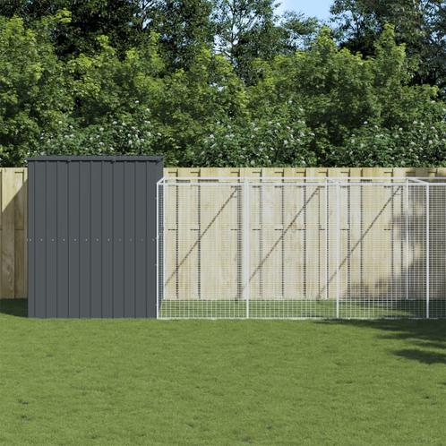vidaXL Hondenhok met ren 214x1273x181 cm staal antraciet, Dieren en Toebehoren, Hondenhokken, Nieuw, Verzenden