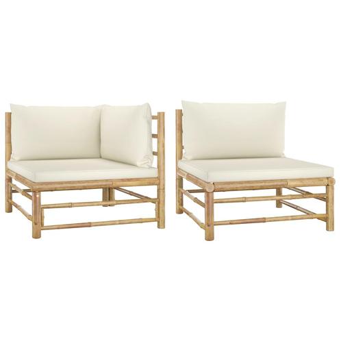 vidaXL 2-delige Loungeset met crèmewitte kussens bamboe, Tuin en Terras, Tuinsets en Loungesets, Loungeset, Nieuw, Hout, Verzenden