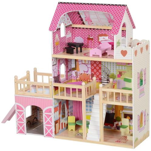 TRUUSK AIYAPLAY Houten Poppenhuis, Speelhuis Met 3 Verdiepin, Kinderen en Baby's, Speelgoed | Overig, Nieuw, Verzenden