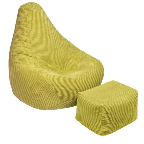 Highback Zitzak Stoel incl. Poef Corduroy Stof - Lime, Huis en Inrichting, Zitzakken, Verzenden