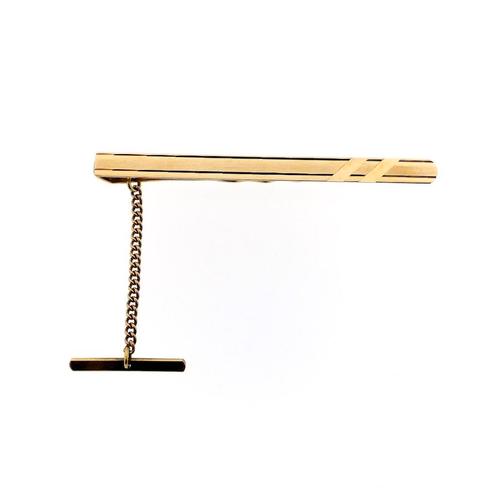 Gouden dasschuif met ketting (vintage, steekspeld) (vintage), Sieraden, Tassen en Uiterlijk, Broches, Overige kleuren, Gebruikt