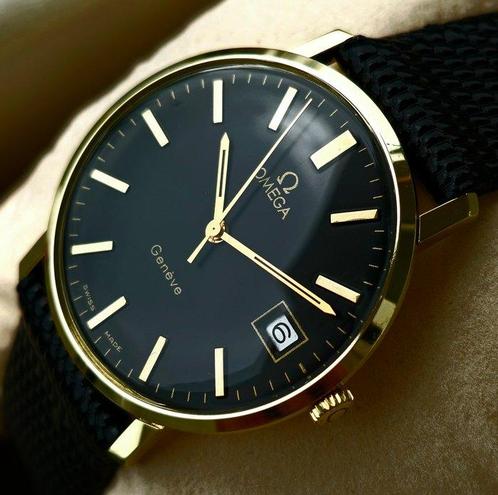 Omega - Genève - 14K Gold - Black Gilt Dial - 1972 - Zonder, Sieraden, Tassen en Uiterlijk, Horloges | Heren