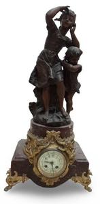 Klok - Doppo Moreau - Antiek Brons, Marmer, verguld metaal,, Antiek en Kunst