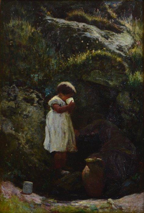 Europese school (XIX) - Enfant à la source., Antiek en Kunst, Kunst | Schilderijen | Klassiek