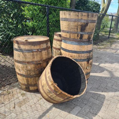 Whiskyvaten 190 L - bloembak - regenton - eikenhout - tuin, Tuin en Terras, Regentonnen, 150 liter of meer, Met kraantje, Zo goed als nieuw