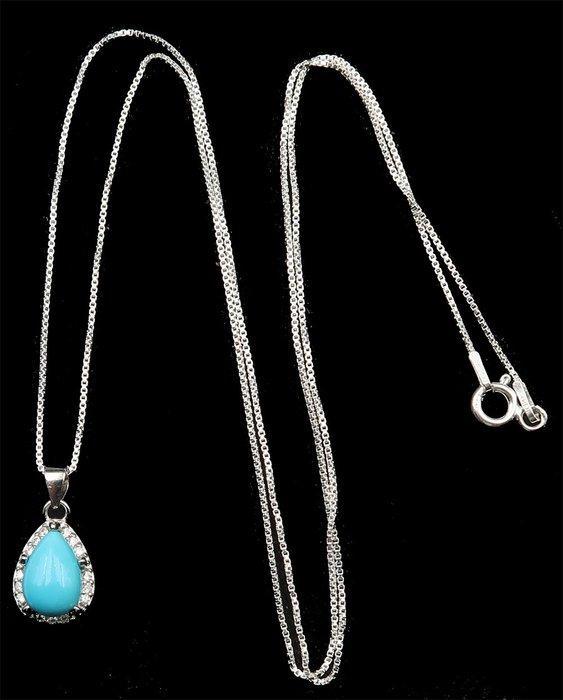 Turquoise - Zilver, Zilveren ketting 925 en Turkoois, Antiek en Kunst, Antiek | Boeken en Bijbels
